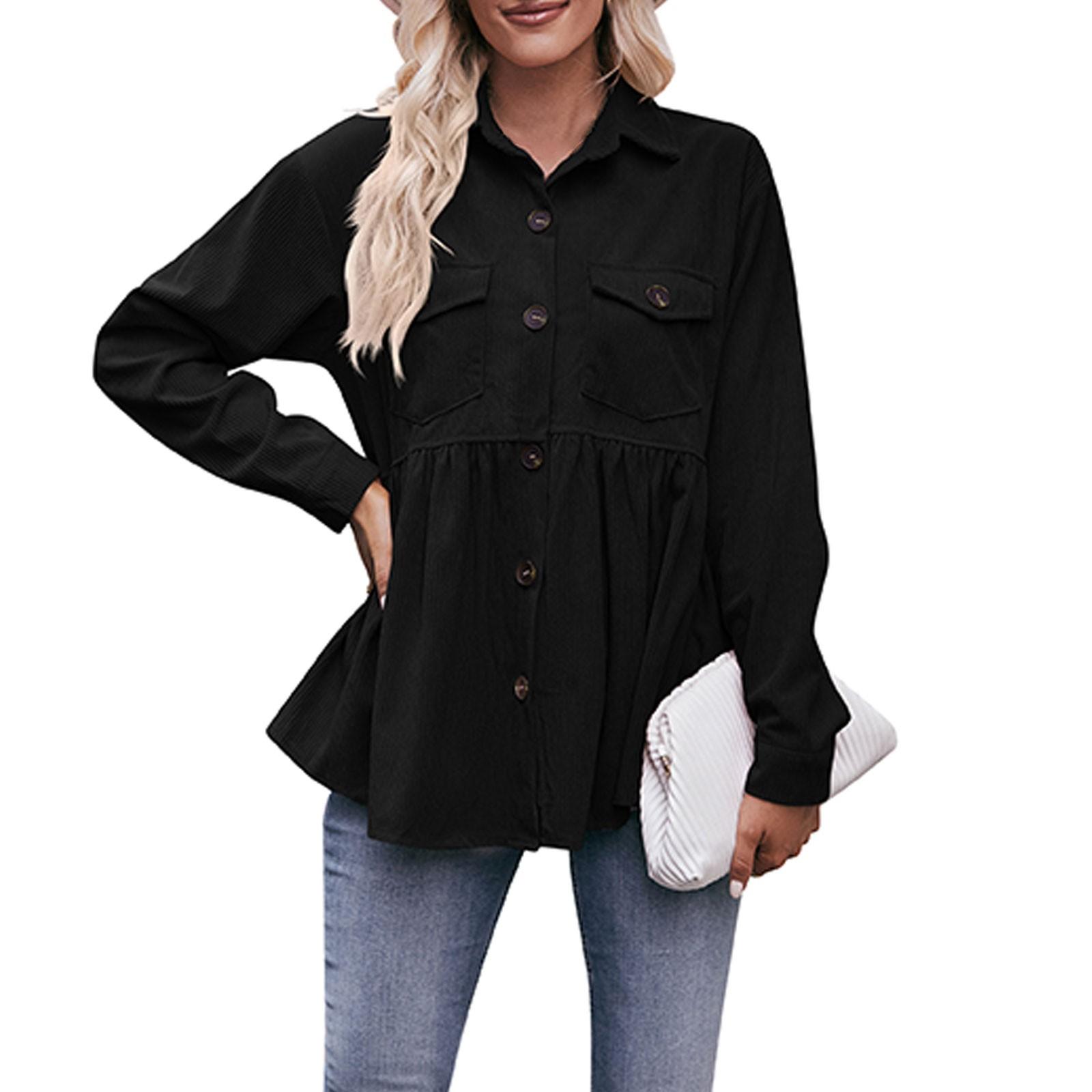 

Женская осенне-зимняя новая модная повседневная рубашка Babydoll, вельветовая рубашка Babydoll L чёрный