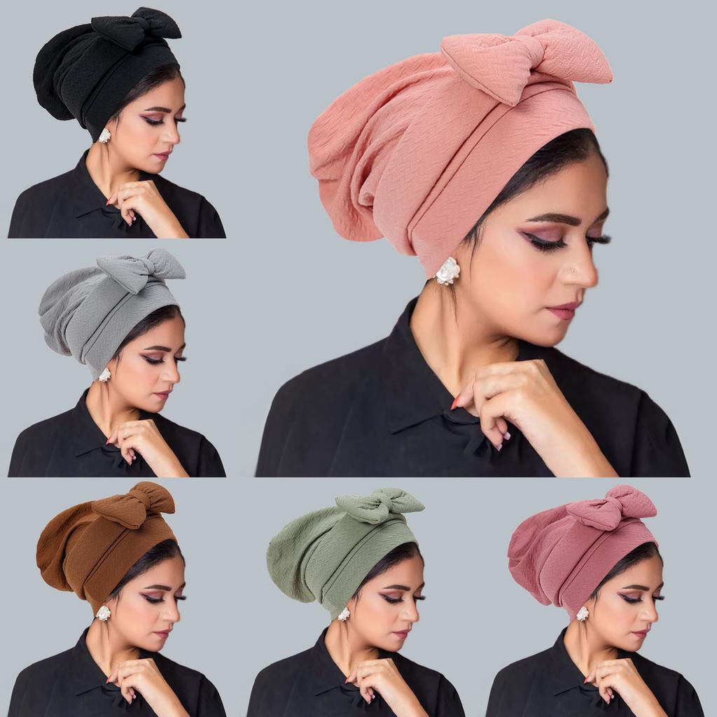 Women's Hijab Solid Color Muslim Turban Bonnet Flower Decor Ramadan Head Wrap Scarf Indian Hat