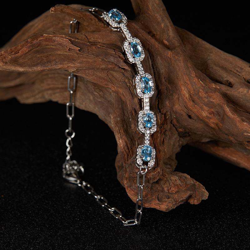 Fashion Treasure Jewelry S925 Sterling Silver With Natural Topaz Garnet Diopside Bracelet Women