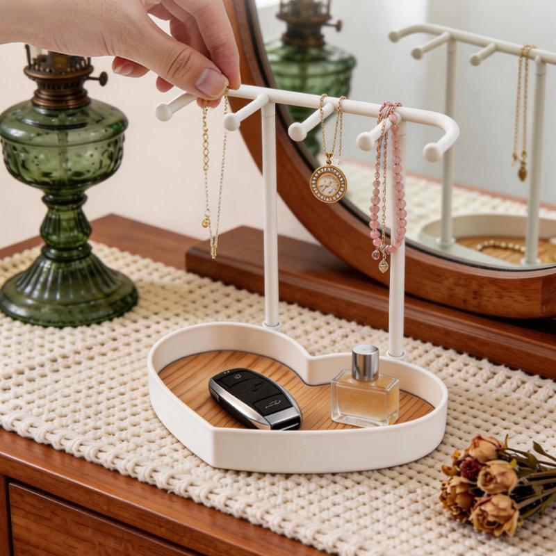Fashion Portable Jewelry Display Rack Earrings Necklaces Storage Rack Key Organizer With Wooden Base Hanging Holder Girl Gift