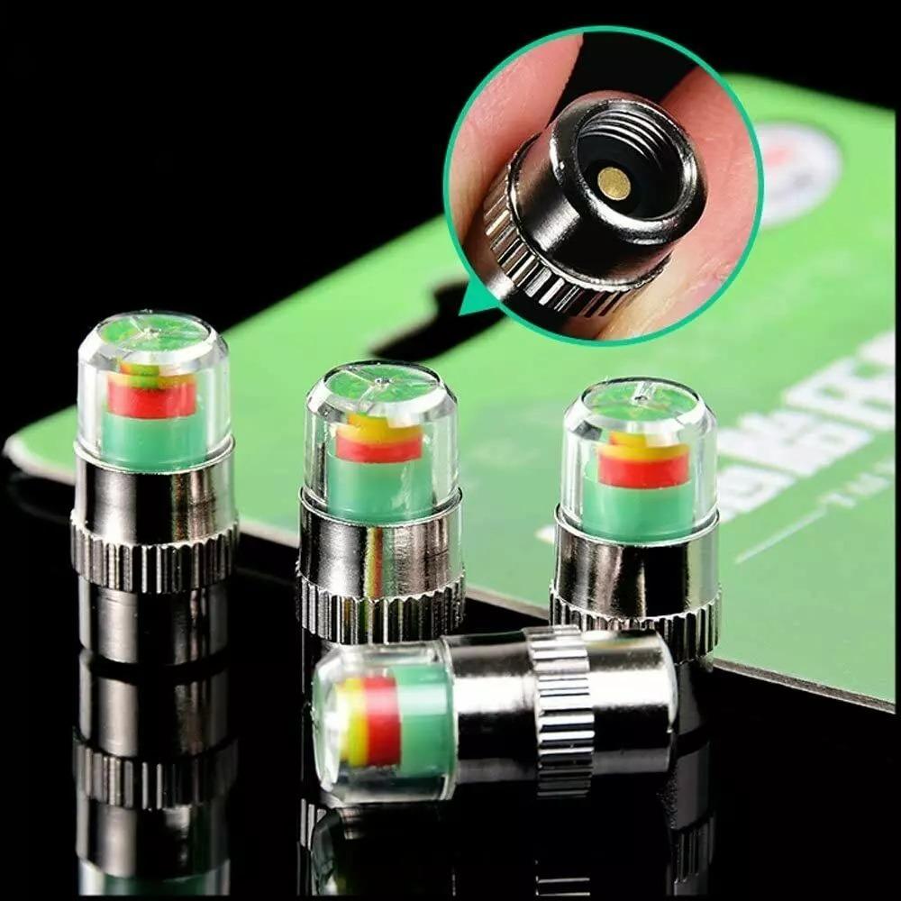 4pc Car Tire Pressure Test Cap High Precision Copper Core Auto Monitor 3 Color Eye Tire Pressure Indicator Valve Automobile Part