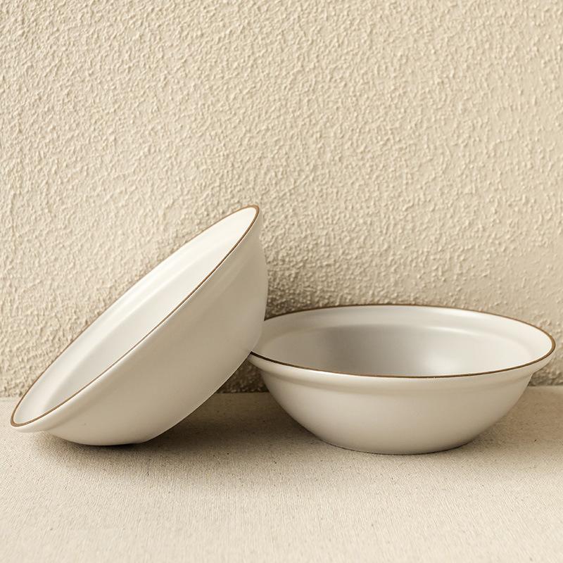 Retro Ceramic Open Rice Bowl Creative Stroking One Person Ramen Bowl Round Fruit Dessert Bowl Household Tableware