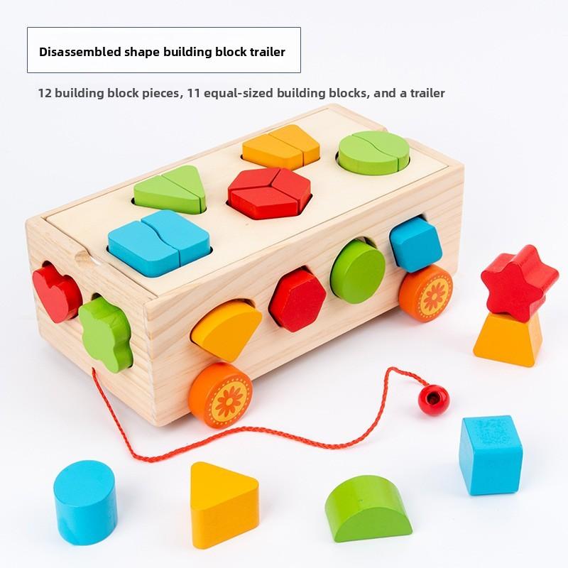 Деревянная тележка-каталка с сортером форм и распознаванием цветов для детей Disassembly Plate