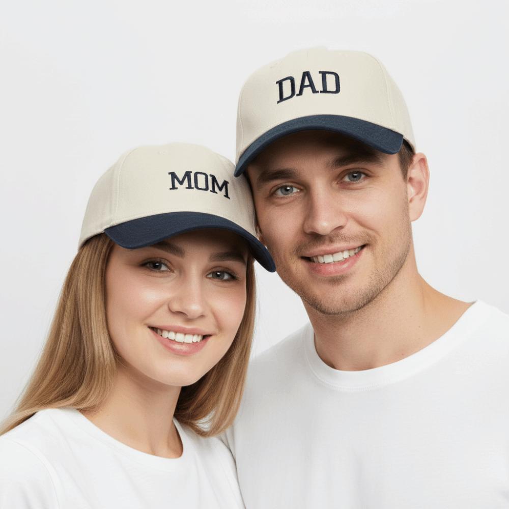 2pcs/set Vintage Letter Embroidered Mom Dad Baseball Cap Two-Tone Adjustable Couple Cap Sunscreen Hats For Man Women