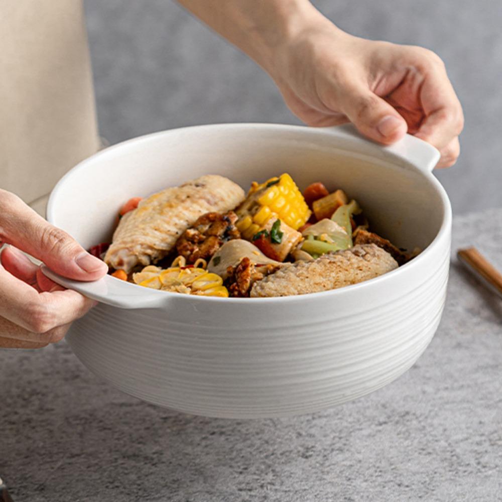 Japanese-style Ceramic Binaural Soup Bowl Heat-resistant Soup Basin Instant Noodle Bowl  Kitchen