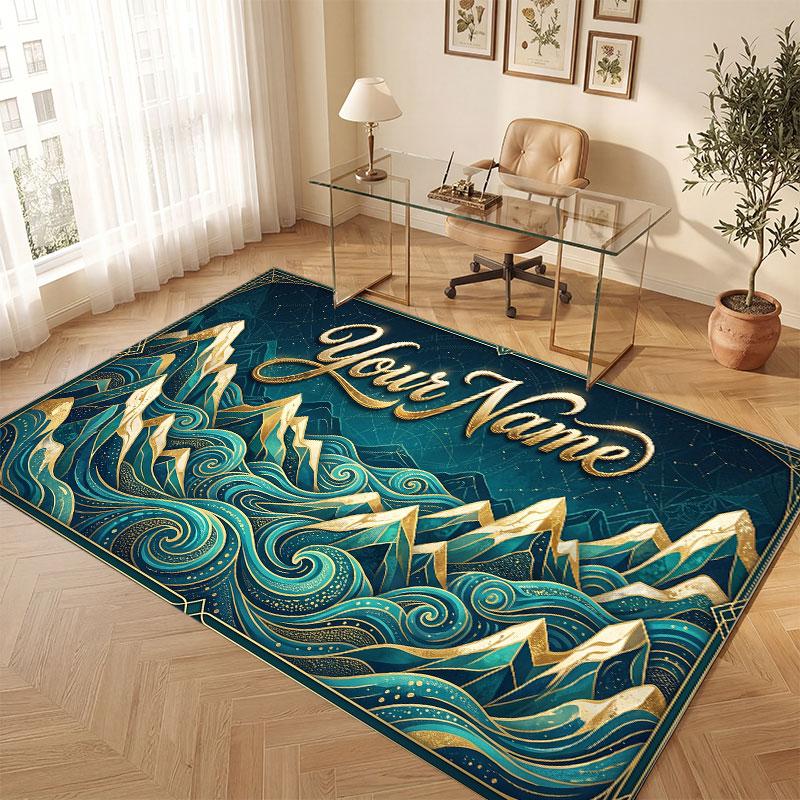 Mountain Landscape Theme Crystal Velvet Floor Rug Personalized Custom Name Text Warm Carpet Home Decoration