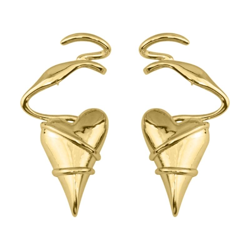 Elegante herzförmige Ohrringe mit gold-/silberfarbenem Draht umwickelt, Ohrschmuck für modebewusste Frauen