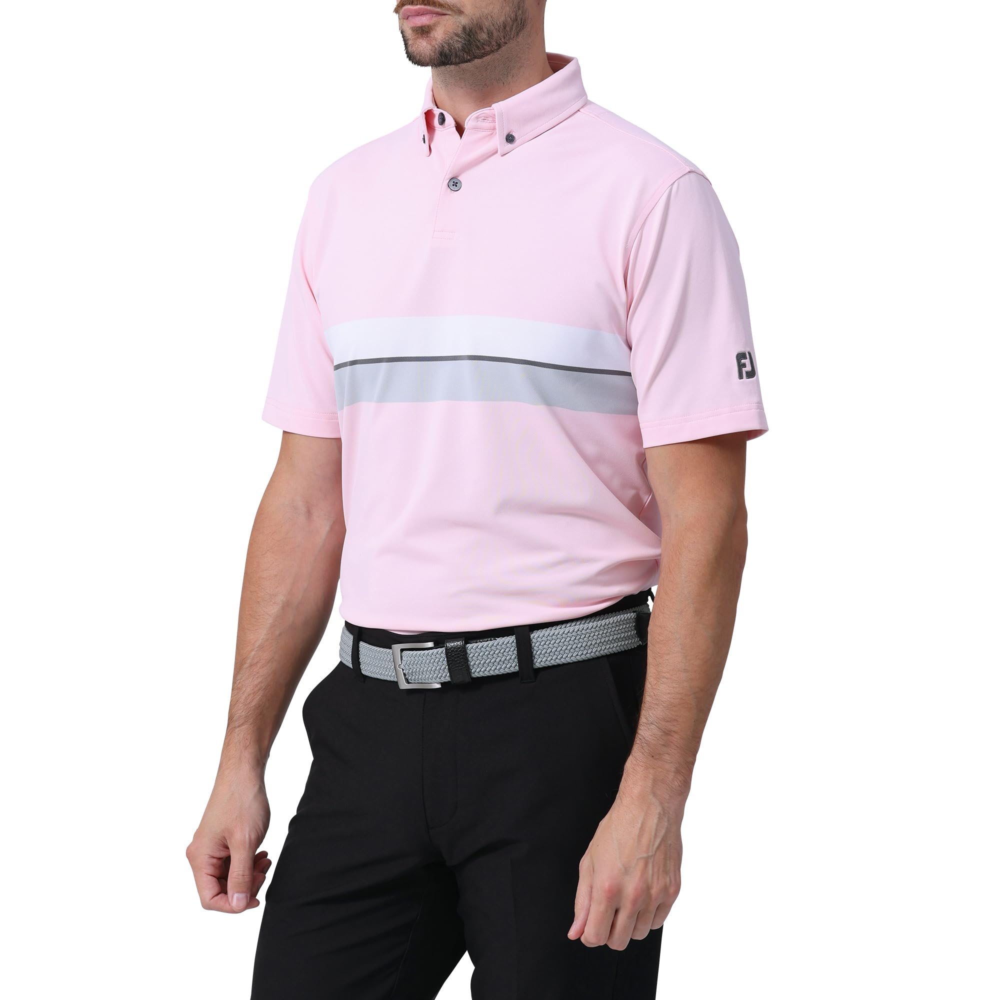 

FootJoy Men s Double Chest Line Short Sleeve Button-Down Shirt, Light Pink, Size Small (FJ-S24-S13), 81745-S