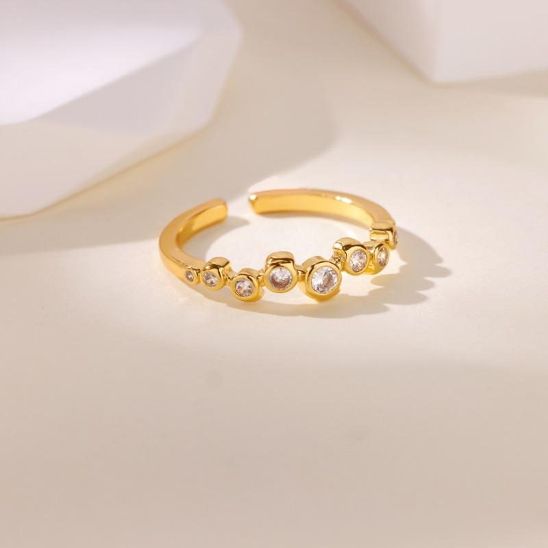 Hot-selling Simple Personalized Gold-plated Stainless Steel Zircon Geometric Opening Ring Female Niche Versatile Ring