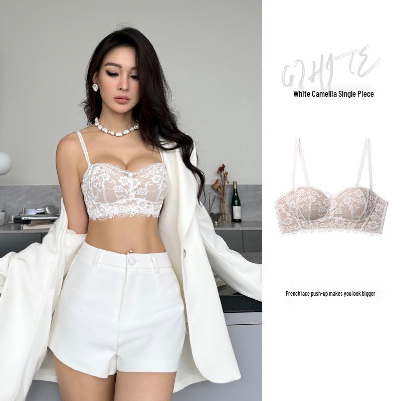 

Sexy Lace Camisole Set: Side-Support Tube Top Bra for Smaller Chests - Anti-Sagging, Lightweight, and Beautiful Back Design 38/85