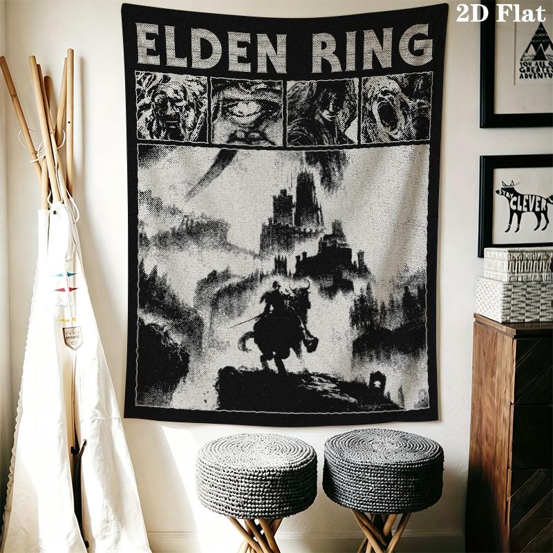 Elden Ring Wandteppich Ästhetischer Wandbehang Bedruckter Stoffdecke Dekorative Wandteppiche für Schlafzimmer Wohnzimmer Heimdekoration