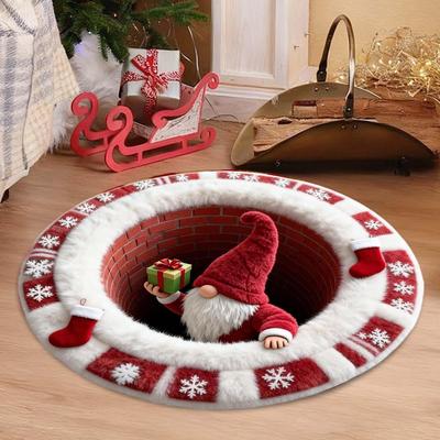 3D Illusion Christmas Carpet 60cm Round Non-Slip Doormat Holiday Decor for Bedroom Bathroom Kitchen Entryway Porch Xmas Gifts
