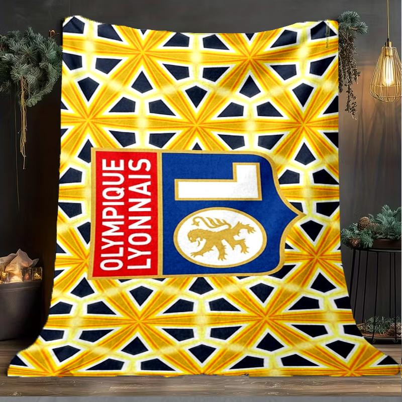 1PC Lyon Football Crest Design Printed Soft Flannel Blanket Throw for Adult Bedroom Living Room Sofa Camping Travel Fan gifts Christmas Gifts