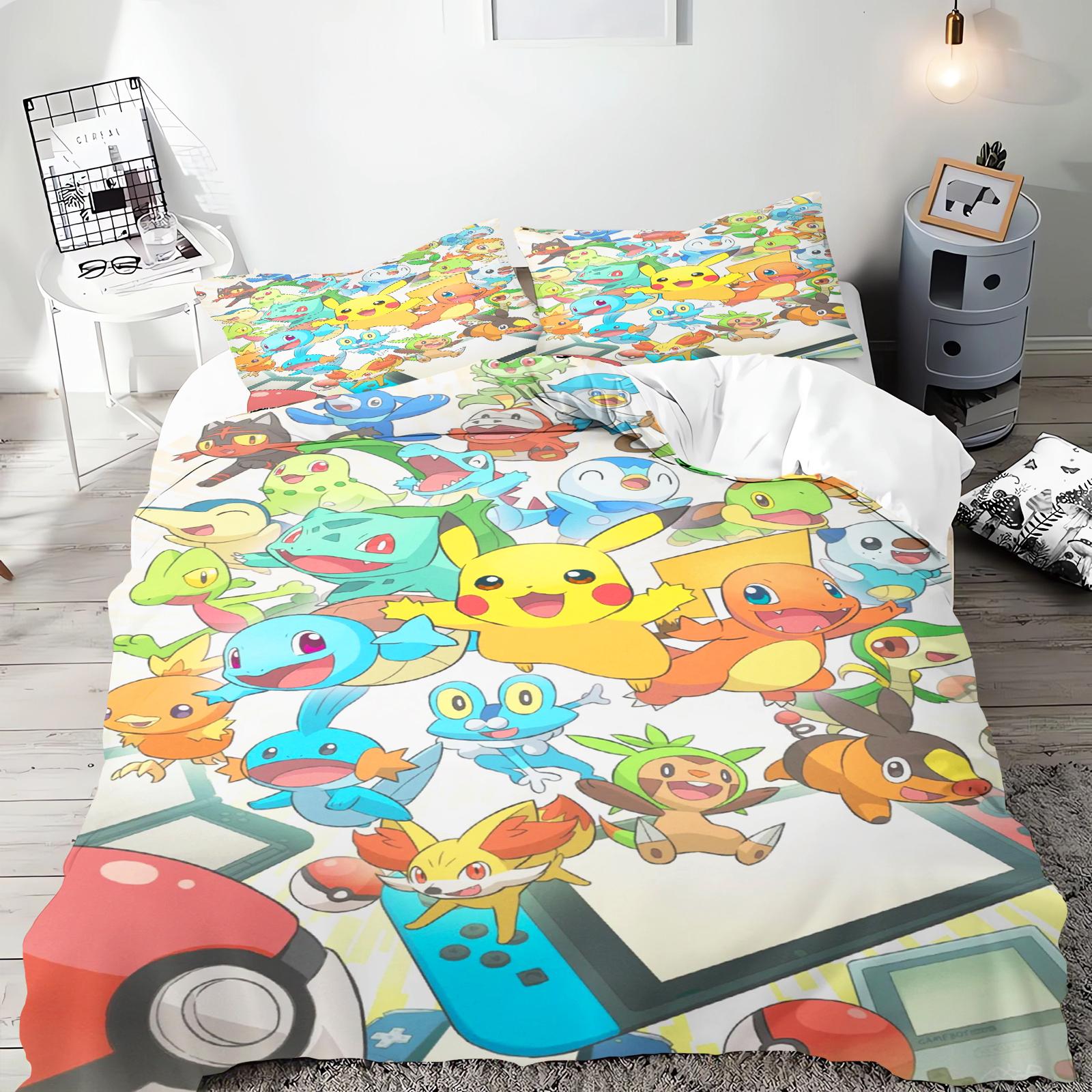 

Pokémon Anime Duvet Cover Set Comforte Printed Cartoon Twin Size Bedding Sets Christmas Gifts 3-piece EU Double(200*200cm)3pcs