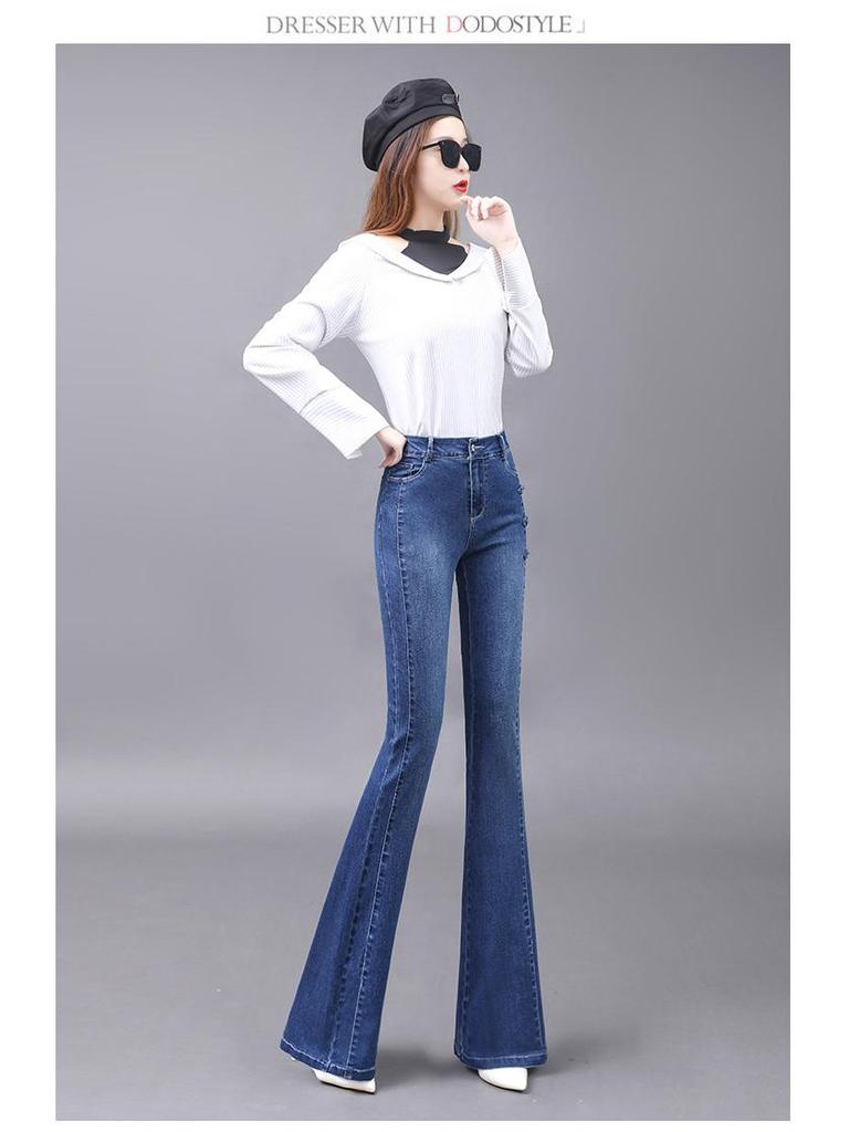 2023 Podzim Dámské Džíny s Vysokým Pasem Slim Fit Zvonové – Délka ke Kotníkům a Elastické