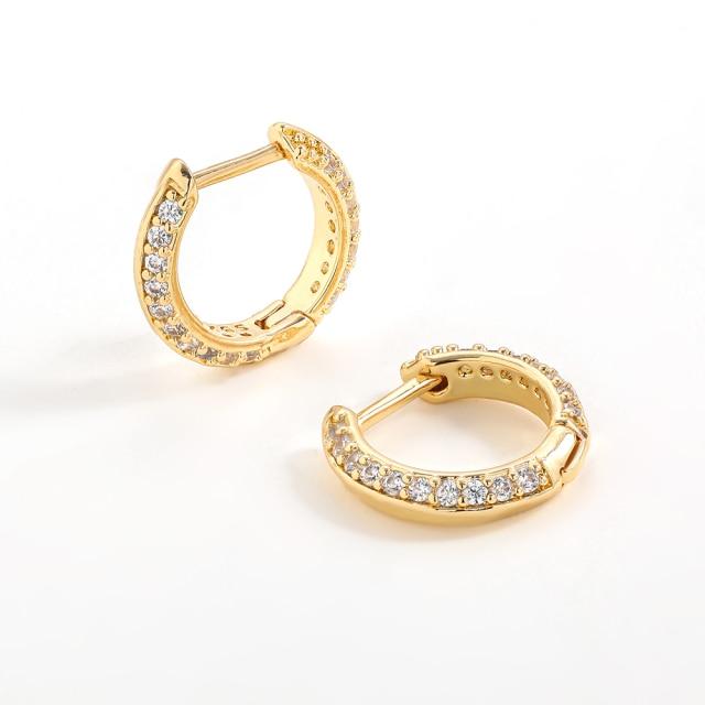 Women Cubic Zircon Rainbow Earrings Cubic Zirconia Ear Cuff Set Female Stylish Fashionable Gold Tone Huggie Clip On Earrings Earcuff Crystal Stone