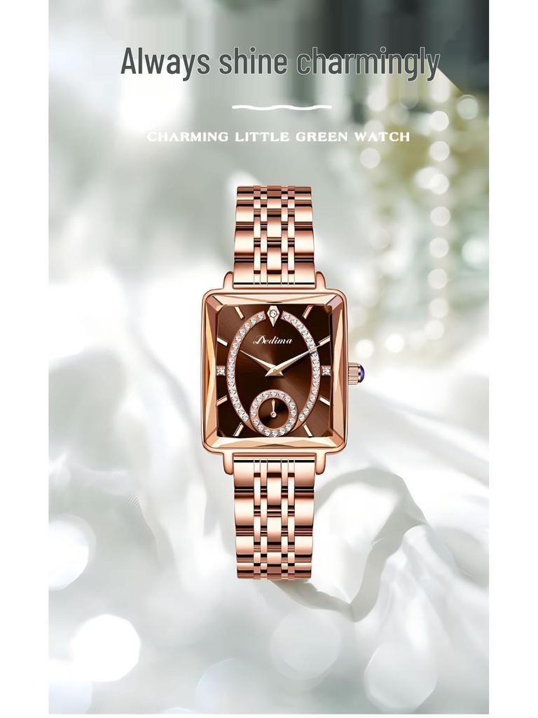 Roségoldene Damen Diamantuhr - High-End Mode, Zwei-Zeiger-Werk, TikTok viraler Stil