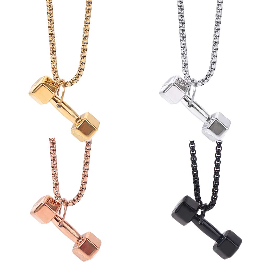 Mini Fitness Series Pendants Titanium Steel Dumbbell Sports Necklace Dumbbell Necklace  Bodybuilder