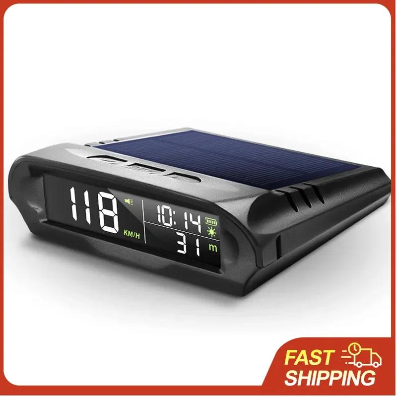 Car Wireless Headup Display Solar GPS Digital Speedometer with LCD Screen Overspeed Alarm KMH/MPH Time/Altitude/Temperature/Spee