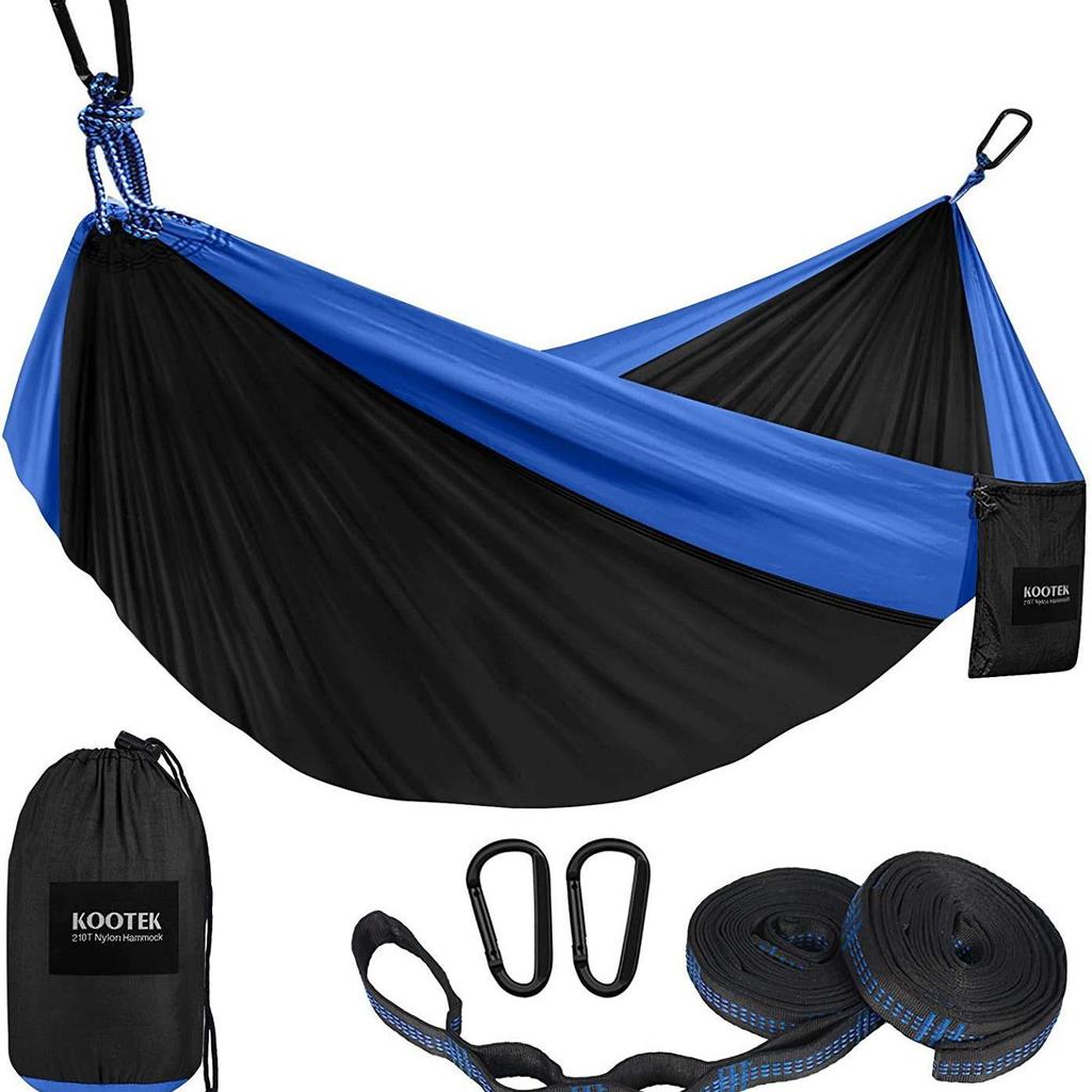 Ultralight 210T Nylon Color-Blocked Outdoor Hammock - Breathable & Double Strap Rope for Camping