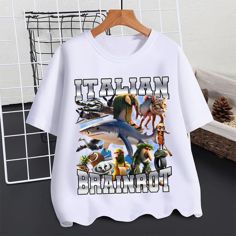 2025 Tralalero Tralala T-shirt Boys Summer Tungtung Sahur Brainrot Short Sleeve Children Anime Figures Tees Tops Kids Clothes Gift
