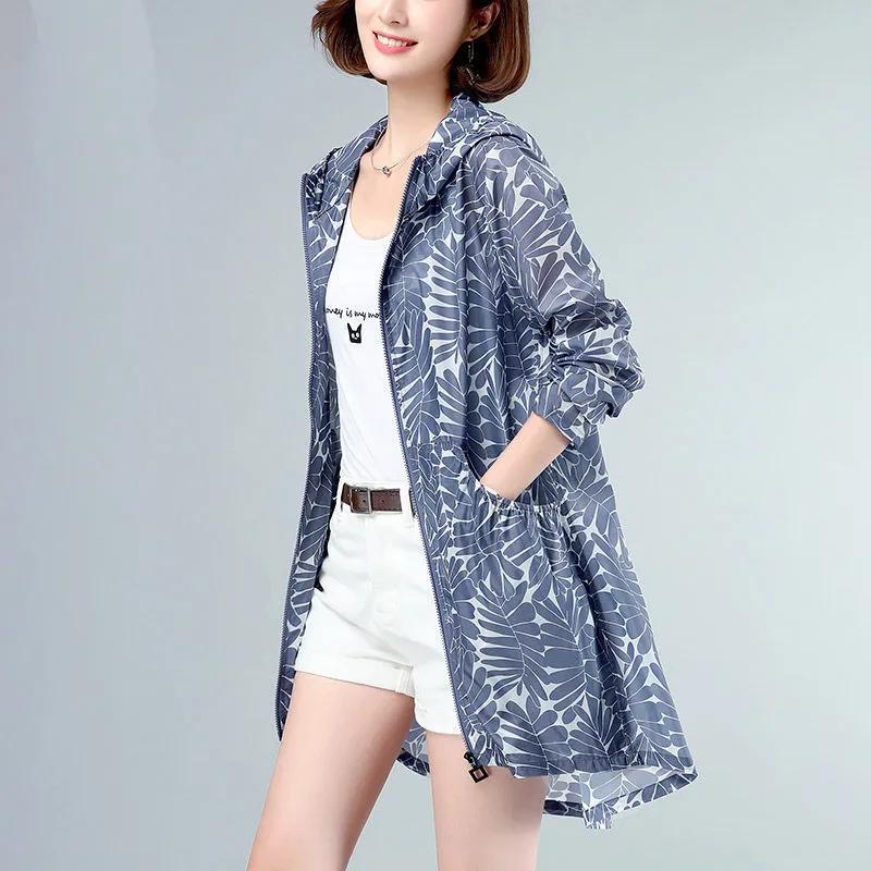 

Женская летняя длинная тонкая солнцезащитная куртка-кардиган в корейском стиле для среднего возраста XS синий