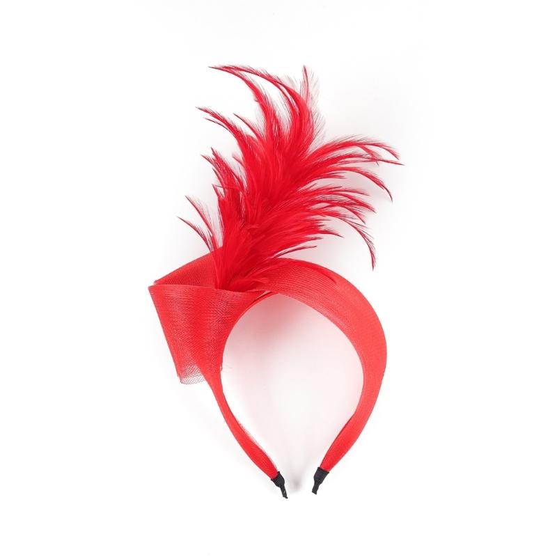 Elegant Feather Hairband with Tulle Bows Old Style Mesh Headband for Women Girls Wedding Party Photo Shoot Accessories