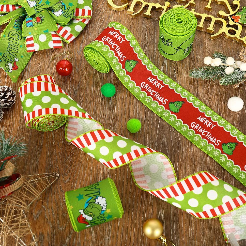 4 Roll Grinch Christmas Ribbons for Crafts DIY Holiday Christmas Decorations