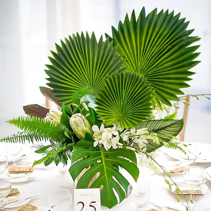 12pcs Artificial Palm Leaves Plastic Tropical Leaves for Hawaiian Luau Easter Wedding Realistic Faux Palm Greenery Home Decor