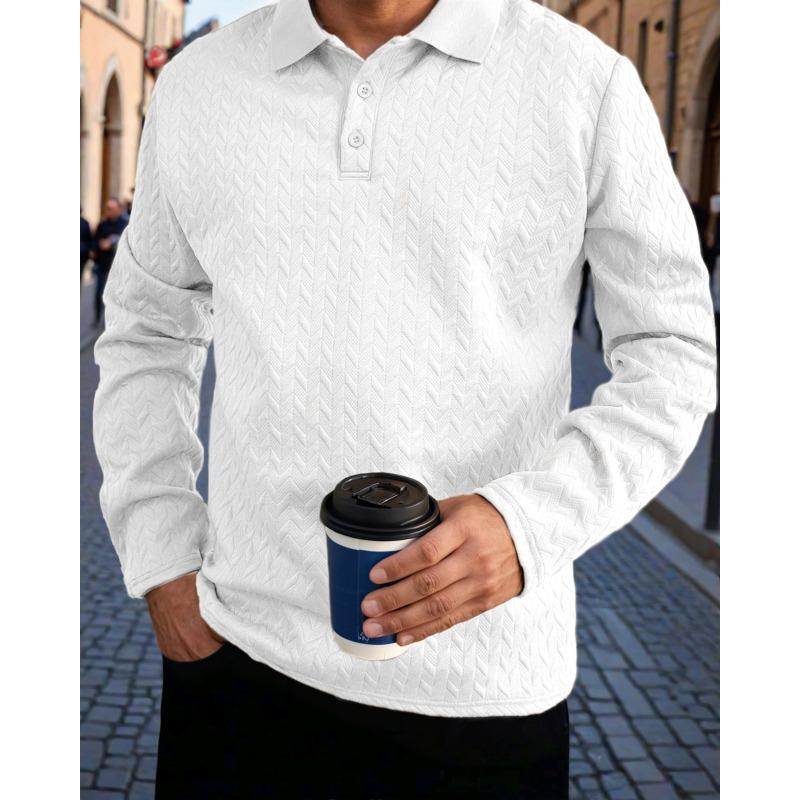 Spring and Autumn Multi-color Warm POLO Shirt Thread Collar Men's Leisure Sports Long Sleeve