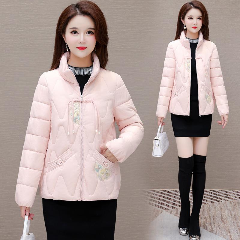 Down cotton-padded clothes women's stand-up collar short embroidered new cotton-padded jackets loose warm thick coats