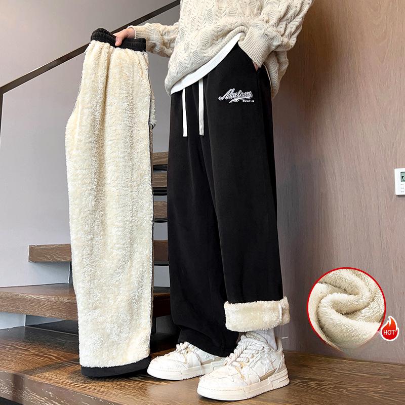 

Мужские осенне-зимние новые повседневные спортивные брюки с флисовой подкладкой и утолщением, прямые шерстяные брюки для повседневного и комфортного ношения 4XL чёрный