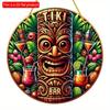 1pc 2d Flat Hawaiian Tiki Mask Bar Sign - 20cm Round Wood Art Decoration for Home, Garage, Cafe, Restaurant, Bar, BBQ, Beach, Resort Decoration