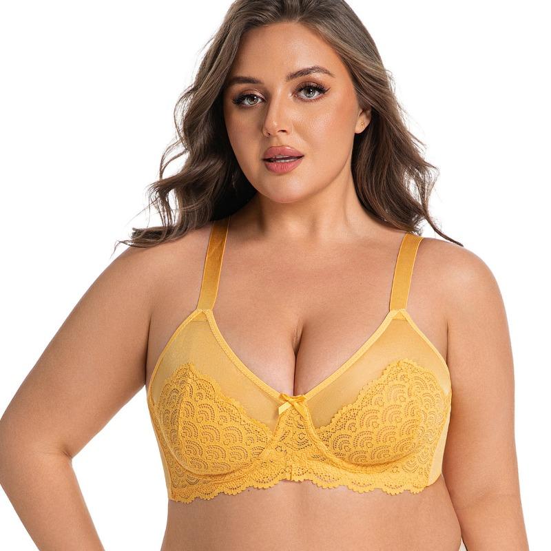Plus Size Women Ultra Thin Breathable Sexy Lace Memory Wire Cotton Free Adjustable Underwear