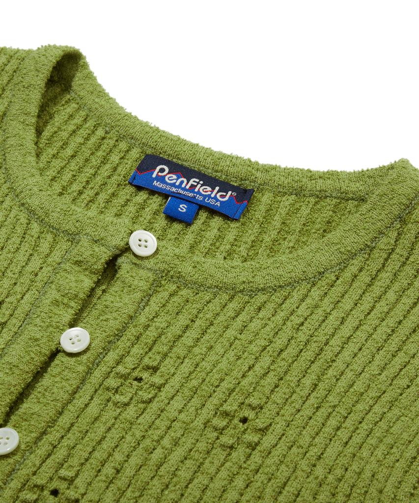 PENFIELD Round Neck Boucle Ribbed Flower Accent Short Sleeve Cardigan Green_Fs2Nj05F