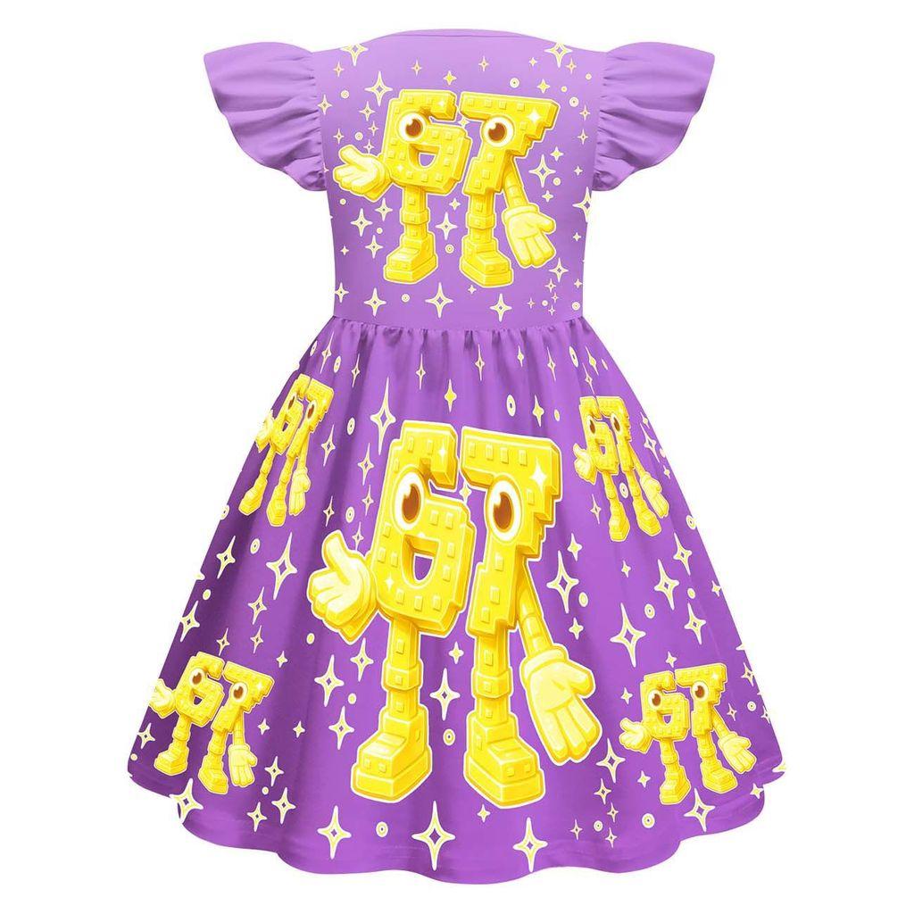 82833 Kids Girls Steal a Brainrot 67 Six Seven Print Ruffle Sleeveless Princess Dress