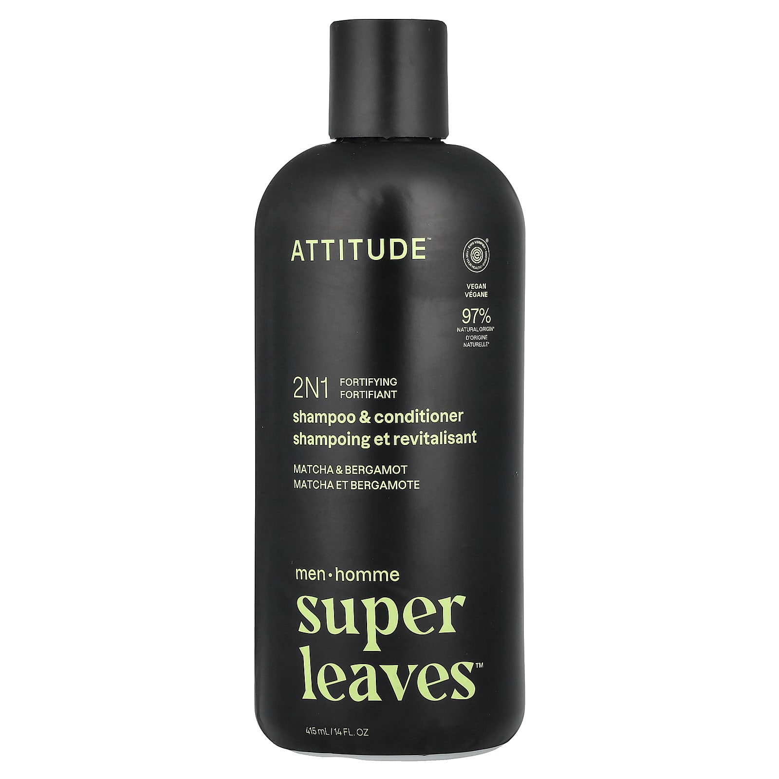 

ATTITUDE, Super Leaves™, 2N1 Fortifying Shampoo & Conditioner, Men, Matcha & Bergamot, 14 fl oz (415 ml)