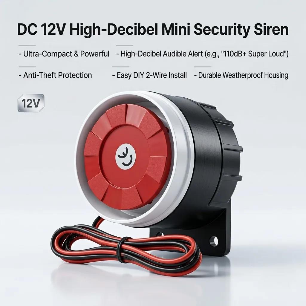 DC 12V Alarm Horn Mini Alarm Siren ,Audio Alarm Anti-theft Buzzer High-decibel Security ,Buzzer 3
