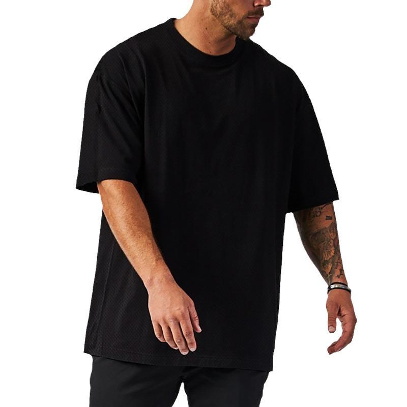 Men's Plus Size Mesh Breathable Oversized Drop Shoulder Fitness T-Shirt