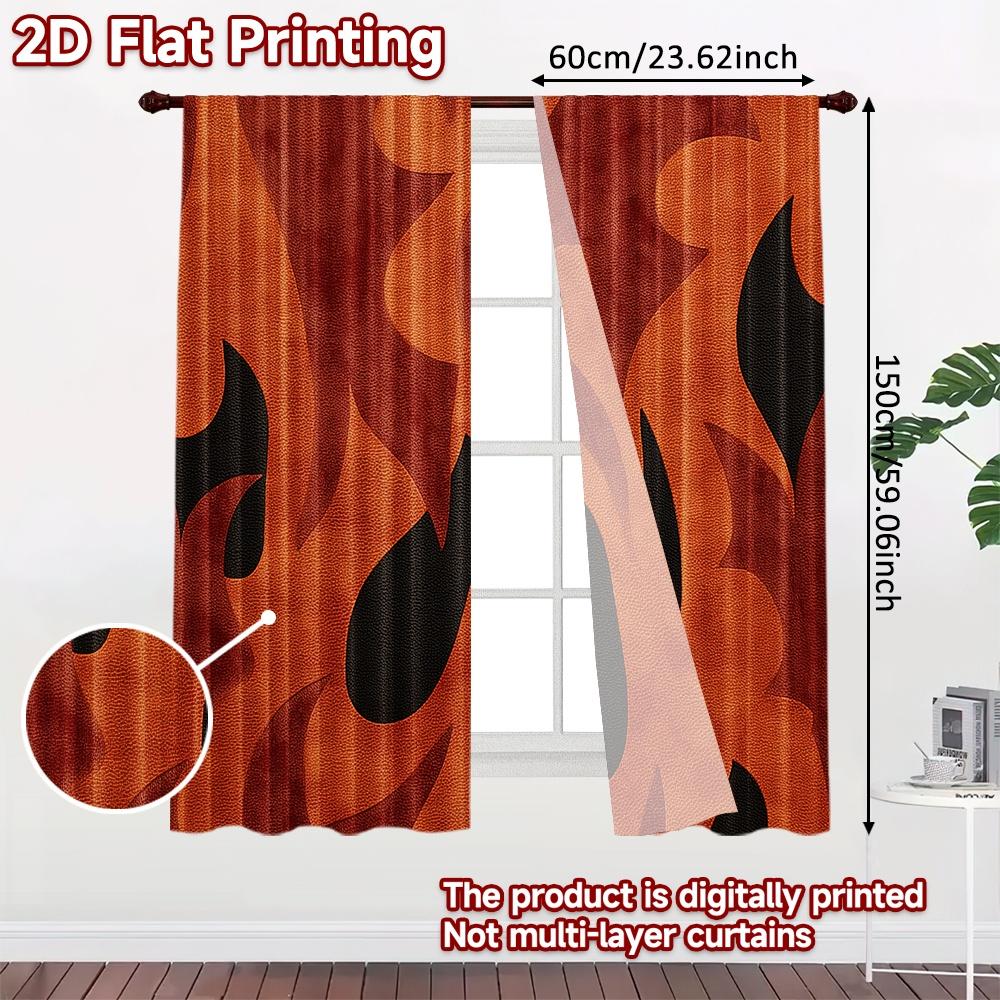 2D FLAT PRINTING 2pcs Curtains (Without Rod) Halloween Fire Flames Design Women is Day Festival Creative Curtains Fabric
