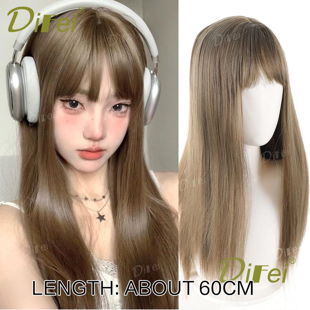 Platinum Blonde Straight Synthetic Cosplay Wig Straight Hair Wig With Straight Bangs Suitable For Women Halloween Christmas Wear