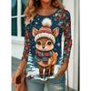 Women's Fall 3D Animal Print Crew Neck Long Sleeve T-Shirt Christmas Dress Up