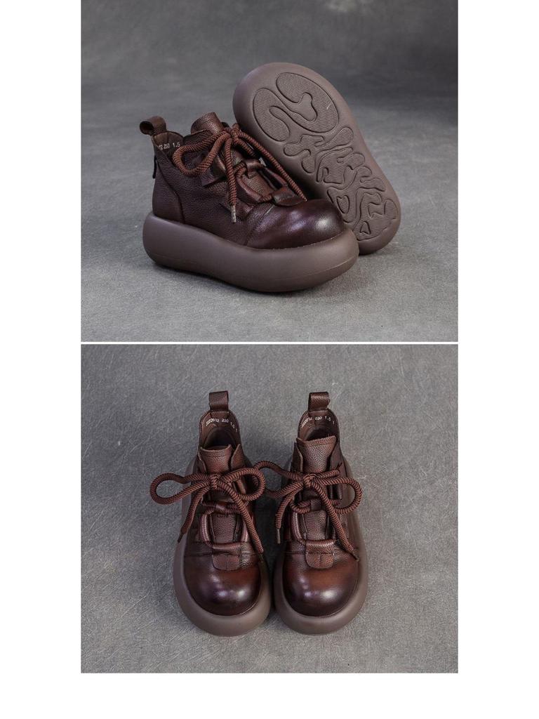 Genuine Soft Leather Martin Boots - Warm, Stylish & Versatile Retro Ankle Boots for Women, with Thick Platform Sole.