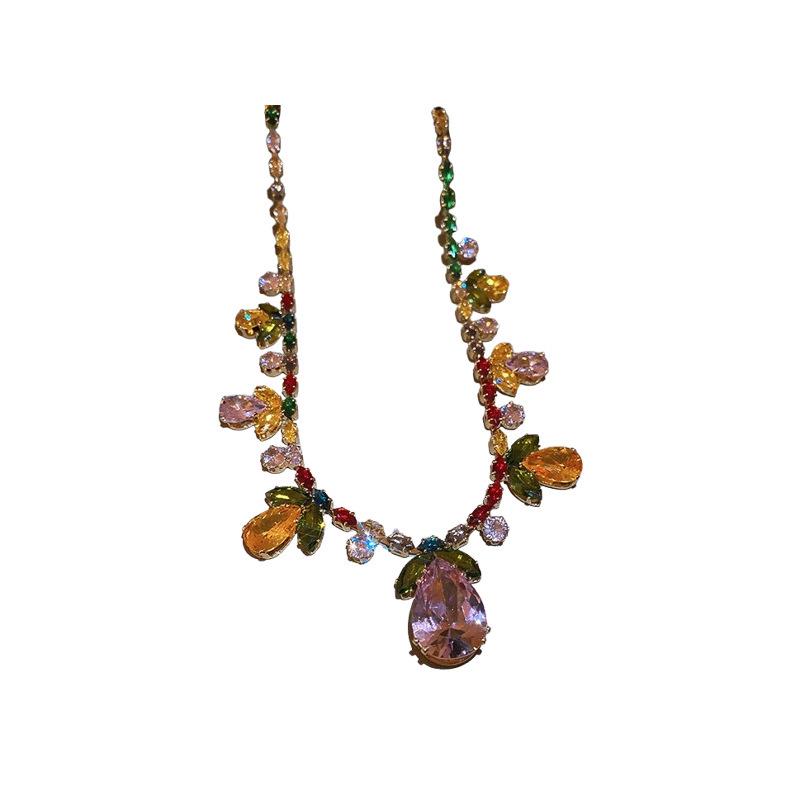 Zircon Floral Water Drop Pendant Earrings & Necklace Set - Trendy Design Clavicle Chain Accessory