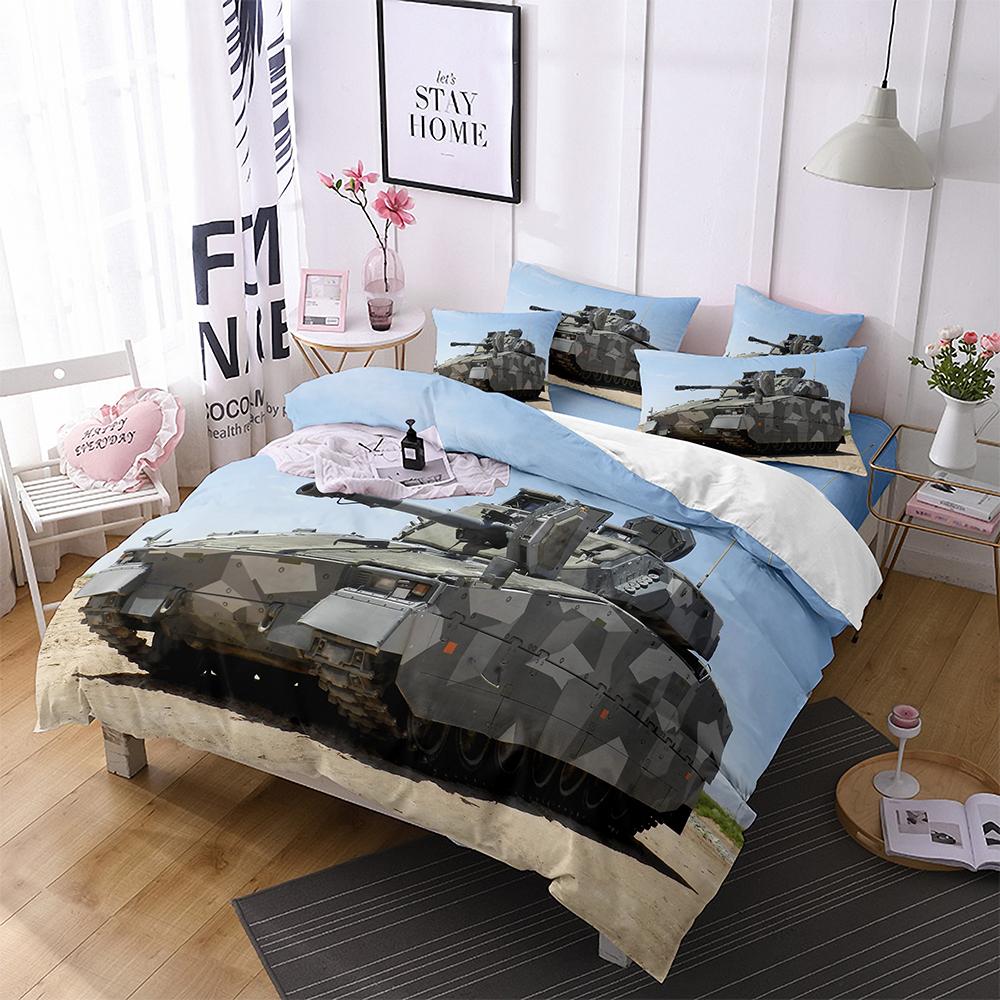 Tank King Queen Duvet Cover Camouflage Military Tank Bedding Set for Teens Adults Weapons of War 2/3pcs Polyester Quilt Cover