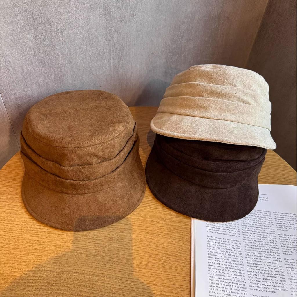 New Mocha Color Deerskin Fisherman Hat for Women's Baseball Cap British Retro Versatile Equestrian Hat Showing Small Face