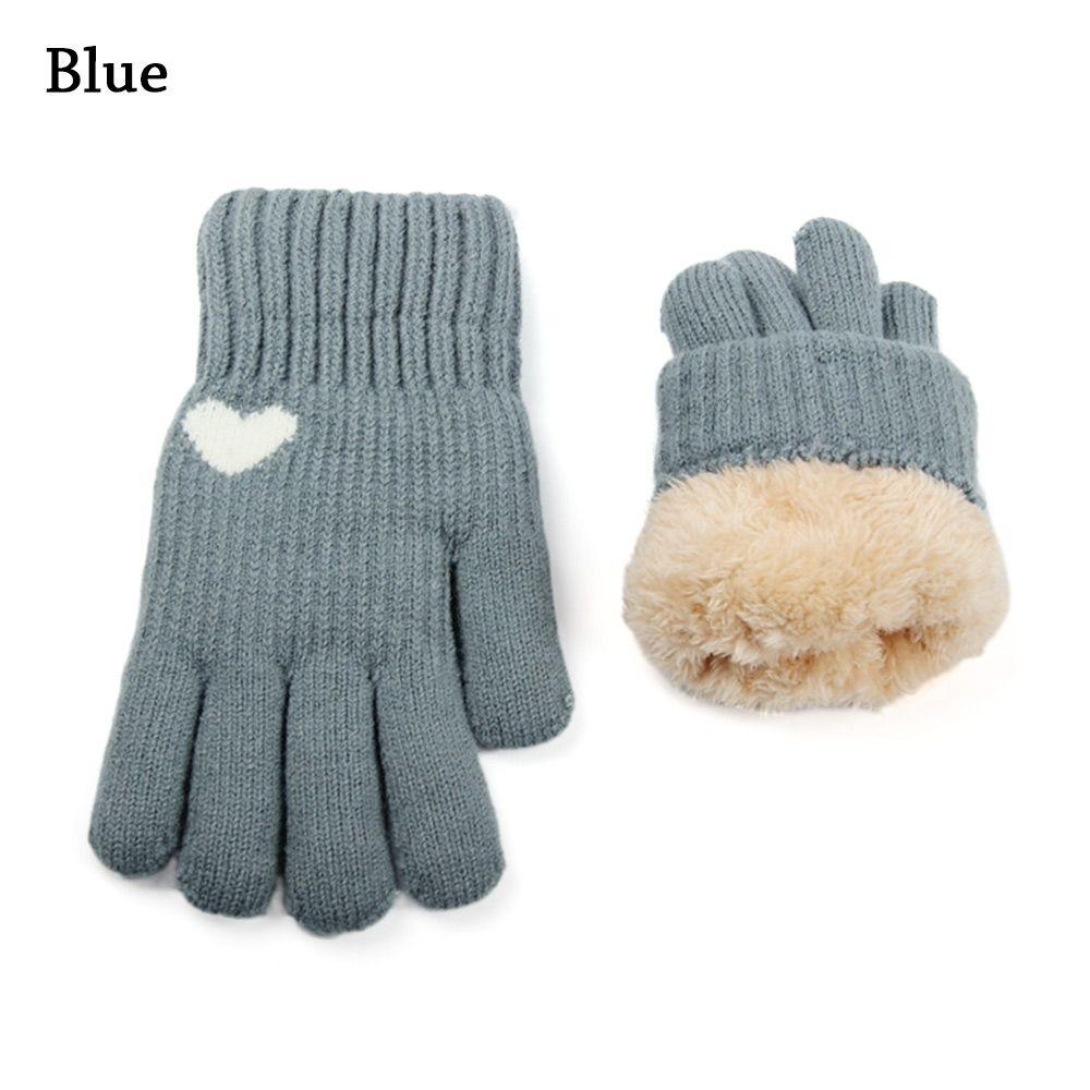 Women Plus Velvet Elastic Knitted Gloves Mittens Thick Warm Arm Warmers синий