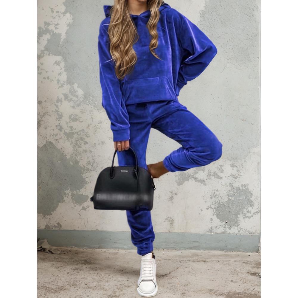 Tuta da Donna 2 Pezzi in Velluto Liscio con Cappuccio Felpa a Manica Lunga Pantaloni della Tuta Morbida Casual Autunno Inverno