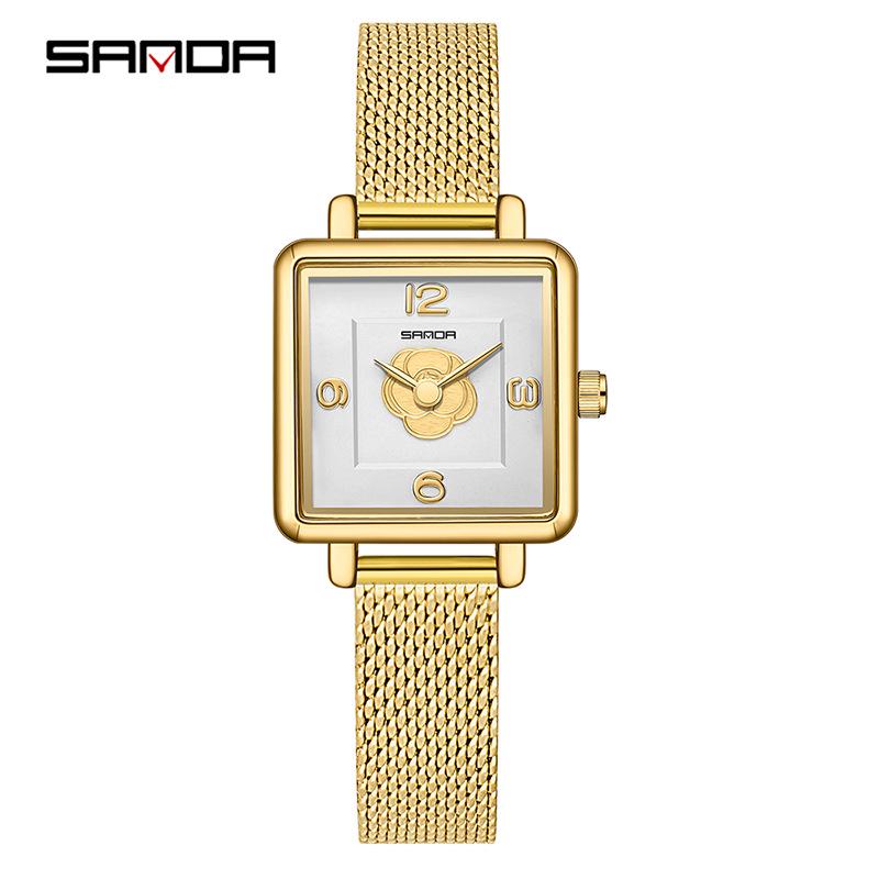 Sanda Women's Retro Waterproof Quartz Watch - Small Square Elegant Rose Dial