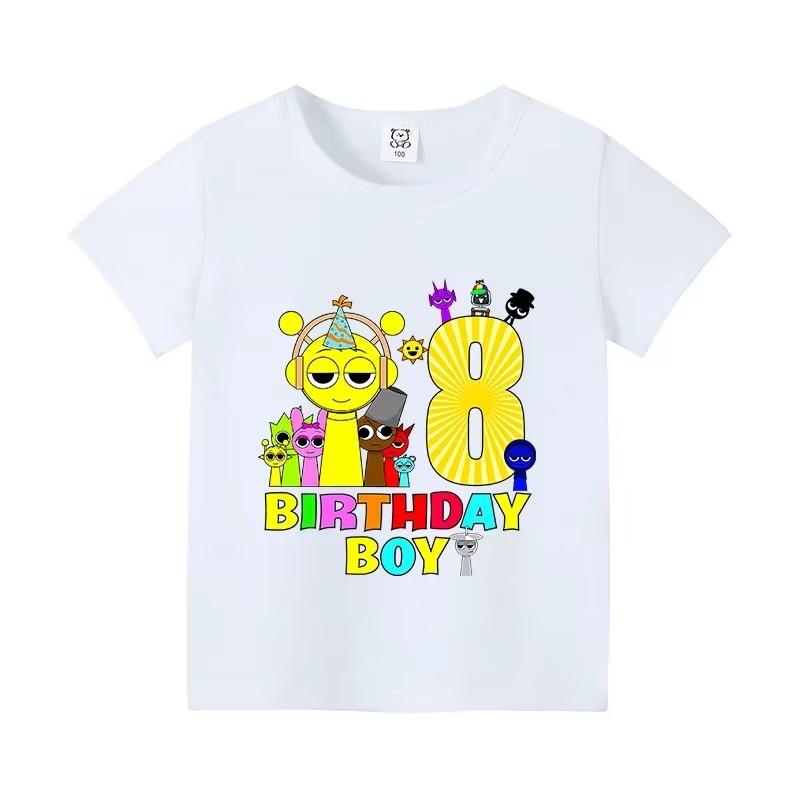 Sprunki Camiseta de Cumpleaños para Niños Niñas de 1 a 9 Años Incredibox Algodón Ropa para Niños Lindo Dibujo Animado Juego Estampado Gráfico Tops Regalo para Fiesta